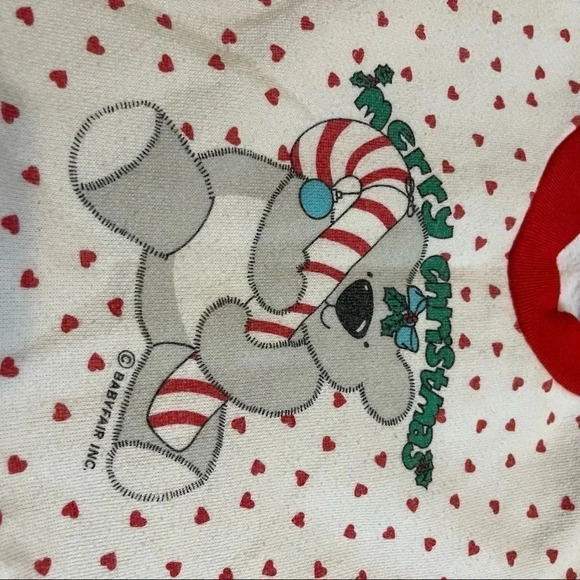 Vintage Babyfair Merry Christmas Bear Hearts Print 6-12 Months Top Sweatshirt - Picture 3 of 5